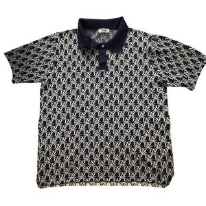 DVRK Prive Navy White Monogram Knit Polo Shirt 100% Cotton Short Sleeve FF34